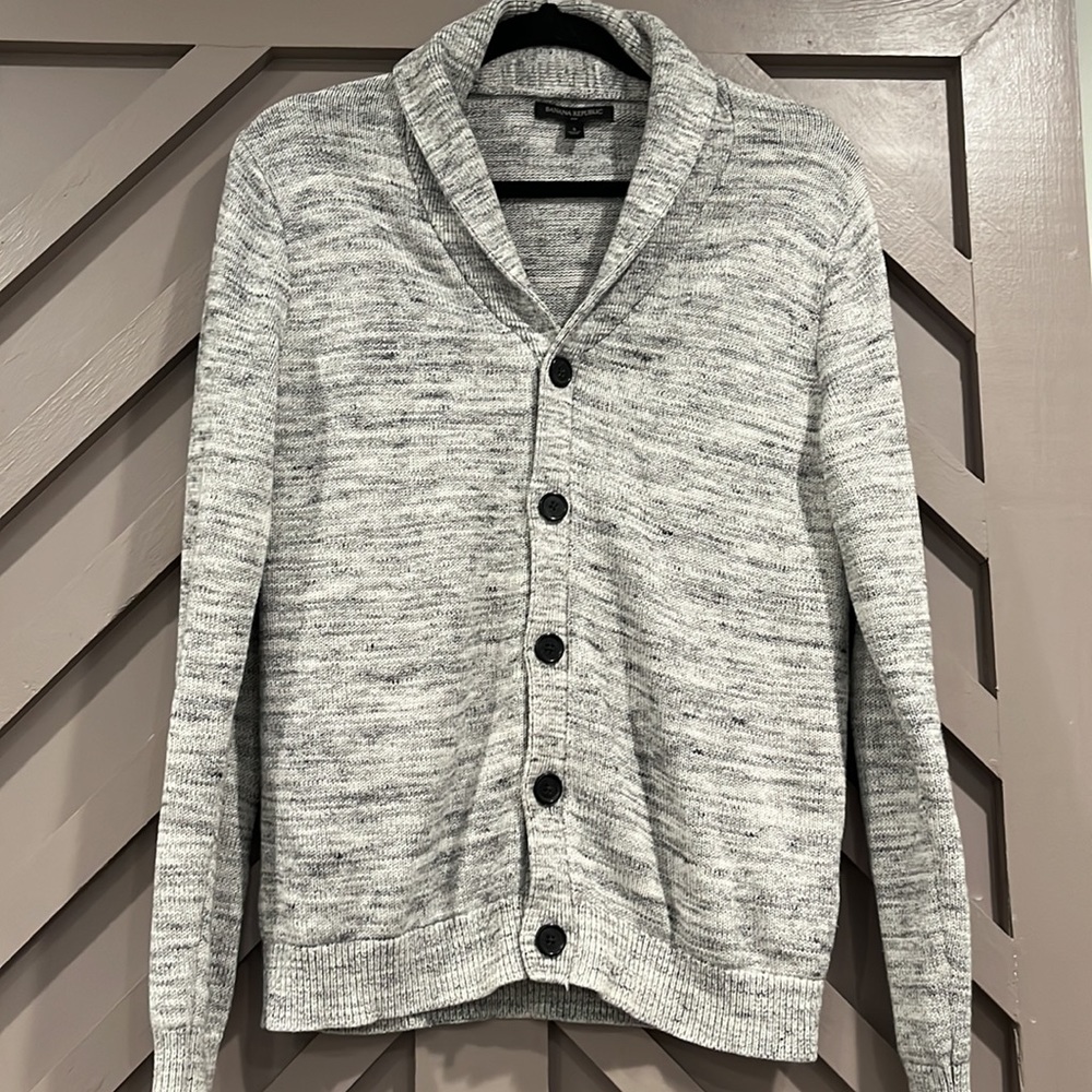 Banana Republic gray marled button down shawl collar sweater 100% cotton size S